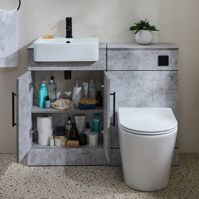 Homestylestore 1050mm Concrete Grey Bathroom Combination Vanity Wc Unit With Toilet Pan And Black T Bar Handle - image 1