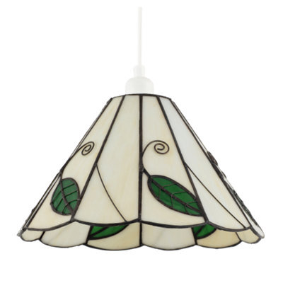 Happy Homewares Chic Floral Tiffany Glass Pendant Light Shade With Ornate Green Leaves - image 1