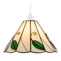 Happy Homewares Chic Floral Tiffany Glass Pendant Light Shade With Ornate Green Leaves - thumbnail 5