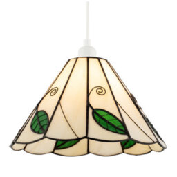 Happy Homewares Chic Floral Tiffany Glass Pendant Light Shade With Ornate Green Leaves - thumbnail 2