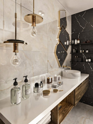 Top Ceramics Cream Marble Effect Tiles High Gloss Floor & Wall Porcelain (L)120Cm X (W)60Cm Each Box 1.44Sqm - image 1