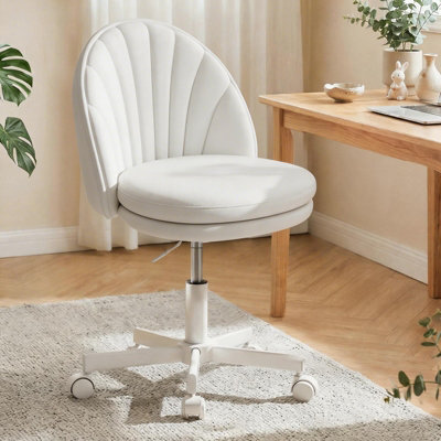 Luckracer Office Desk Chair Makeup Vanity Chair Swivel Height Adjustable Bedroom Dressing Table Chairs White Pu - image 1