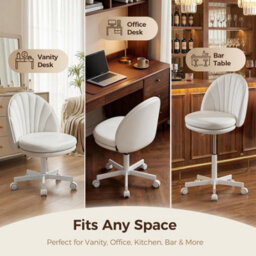 Luckracer Office Desk Chair Makeup Vanity Chair Swivel Height Adjustable Bedroom Dressing Table Chairs White Pu - thumbnail 6