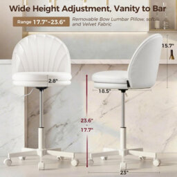 Luckracer Office Desk Chair Makeup Vanity Chair Swivel Height Adjustable Bedroom Dressing Table Chairs White Pu - thumbnail 2