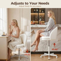 Luckracer Office Desk Chair Makeup Vanity Chair Swivel Height Adjustable Bedroom Dressing Table Chairs White Pu - thumbnail 3