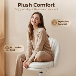 Luckracer Office Desk Chair Makeup Vanity Chair Swivel Height Adjustable Bedroom Dressing Table Chairs White Pu - thumbnail 9