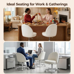 Luckracer Office Desk Chair Makeup Vanity Chair Swivel Height Adjustable Bedroom Dressing Table Chairs White Pu - thumbnail 8