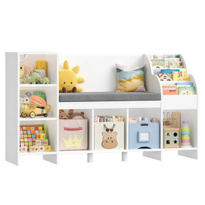 White Bookcase, 138.5 Cm Toy Storage Unit With Reading Nook Bench - image 1