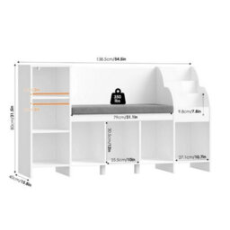 White Bookcase, 138.5 Cm Toy Storage Unit With Reading Nook Bench - thumbnail 2