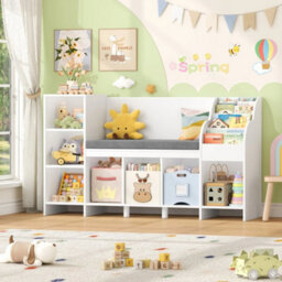 White Bookcase, 138.5 Cm Toy Storage Unit With Reading Nook Bench - thumbnail 5