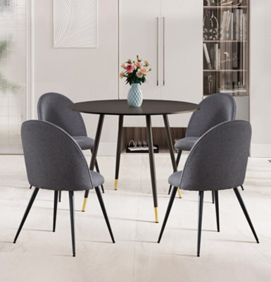 Hallowood Furniture Finley Small Round Dining Table In Black Finish With 4 Curved Back Grey Fabric Chairs - image 1