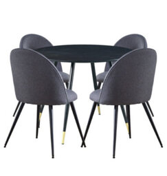 Hallowood Furniture Finley Small Round Dining Table In Black Finish With 4 Curved Back Grey Fabric Chairs - thumbnail 8