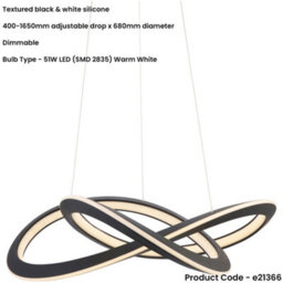 Loops Hanging Ceiling Pendant Light - Textured Black & White Silicone - 51W Led (Smd 2835) Warm White - thumbnail 2
