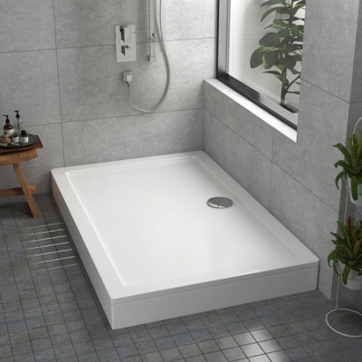 Royal Bathrooms 1700 X 800mm Rectangular Stone Shower Enclosure Tray With Riser Kit Gloss White 30mm Slimline - image 1