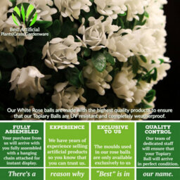 Best Artificial 28Cm White Ivory Rose Hanging Flower Topiary Ball - Suitable For Outdoor Use - Weather & Fade Resistant - thumbnail 7