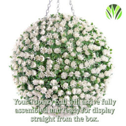 Best Artificial 28Cm White Ivory Rose Hanging Flower Topiary Ball - Suitable For Outdoor Use - Weather & Fade Resistant - thumbnail 6