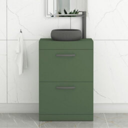 Royal Bathrooms Turin 600mm Freestanding Bathroom Vanity Unit With Sink 2 Drawer Matt Green & Milan Black Countertop Basin - thumbnail 1