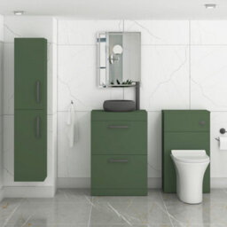 Royal Bathrooms Turin 600mm Freestanding Bathroom Vanity Unit With Sink 2 Drawer Matt Green & Milan Black Countertop Basin - thumbnail 3