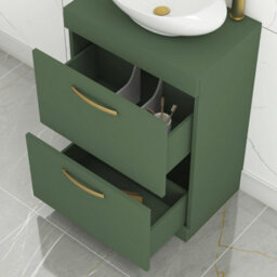 Royal Bathrooms Turin 600mm Freestanding Bathroom Vanity Unit With Sink 2 Drawer Matt Green & Milan Black Countertop Basin - thumbnail 4