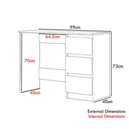 Fwstyle Grey Gloss Dressing Table 3 Drawer Desk - thumbnail 5