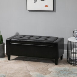Homcom 40X90Cm Pu Leather Storage Ottoman Bench Wood Frame W/ Tufting Feet Black