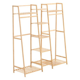 Darphe Bamboo Trapezoid Clothing Rack With 5 Tier Storage Shelves Multi-Functional Clothes Hanging Rack Stand - thumbnail 5