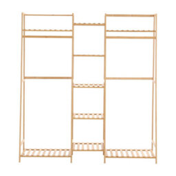 Darphe Bamboo Trapezoid Clothing Rack With 5 Tier Storage Shelves Multi-Functional Clothes Hanging Rack Stand - thumbnail 4