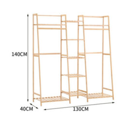 Darphe Bamboo Trapezoid Clothing Rack With 5 Tier Storage Shelves Multi-Functional Clothes Hanging Rack Stand - thumbnail 8