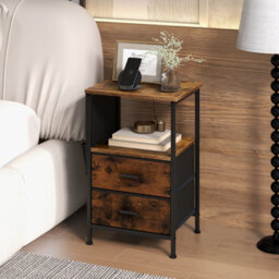 Costway Set Of 2 End Table Nightstand With Charging Station Industrial Bedside Table W/ 2 Drawers - thumbnail 4