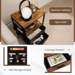 Costway Set Of 2 End Table Nightstand With Charging Station Industrial Bedside Table W/ 2 Drawers - thumbnail 7