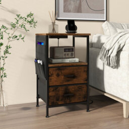Costway Set Of 2 End Table Nightstand With Charging Station Industrial Bedside Table W/ 2 Drawers - thumbnail 3