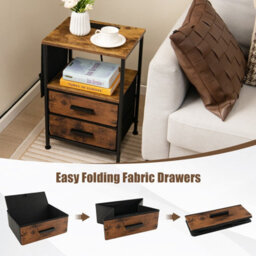 Costway Set Of 2 End Table Nightstand With Charging Station Industrial Bedside Table W/ 2 Drawers - thumbnail 8