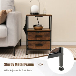 Costway Set Of 2 End Table Nightstand With Charging Station Industrial Bedside Table W/ 2 Drawers - thumbnail 9