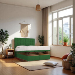 "Knight Sleep Cubed Ottoman Bed Emerald Plush 4Ft6  With Mattress & 24""headboard - Double" - thumbnail 1