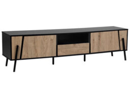 Beliani 76-Inch Tv Stand Brown Matt Wood Black Top Metal Legs 1 Drawer 2 Cabinets - thumbnail 3