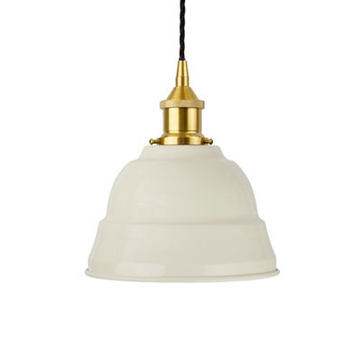 Clay White Lincoln Painted Dome Pendant Light With Polished Brass Lamp Holder And Black Twisted Cable - Se Home - image 1