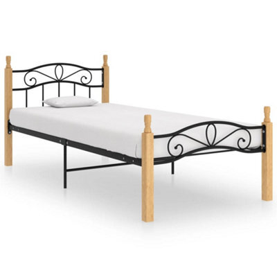 Berkfield Bed Frame Black Metal And Solid Oak Wood 90X200 Cm - image 1