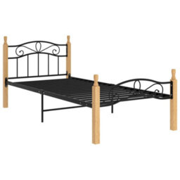 Berkfield Bed Frame Black Metal And Solid Oak Wood 90X200 Cm - thumbnail 2