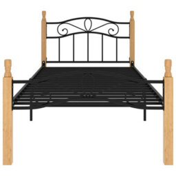 Berkfield Bed Frame Black Metal And Solid Oak Wood 90X200 Cm - thumbnail 3