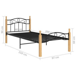 Berkfield Bed Frame Black Metal And Solid Oak Wood 90X200 Cm - thumbnail 6
