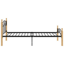 Berkfield Bed Frame Black Metal And Solid Oak Wood 90X200 Cm - thumbnail 4