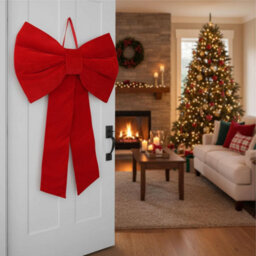 Extra Large Red Christmas Bow 80X120Cm Velvet Fabric Decorative Bow For Xmas Tree Topper Front Door And Wreath Indoor Outdoor - thumbnail 6