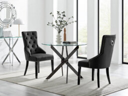 Furniturebox Uk Novara 100Cm Round Black Leg Dining Table & 2 Black Belgravia Black Leg Chairs