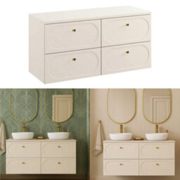 Impact Furniture Double Vanity Unit Beige Bathroom Sink Cabinet 120Cm 4 Drawer Storage Art Deco Gatsby Donna - thumbnail 1