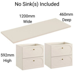 Impact Furniture Double Vanity Unit Beige Bathroom Sink Cabinet 120Cm 4 Drawer Storage Art Deco Gatsby Donna - thumbnail 3