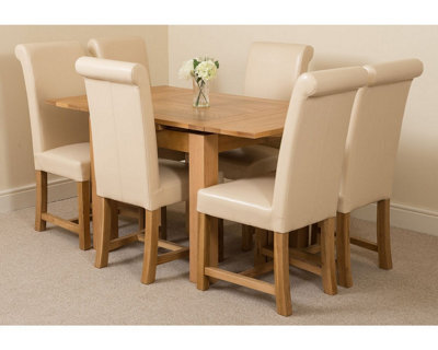 That's Furniture Richmond 90Cm - 150Cm Square Oak Extending Dining Table And 6 Chairs Dining Set With Washington Ivory Leather Chairs - image 1