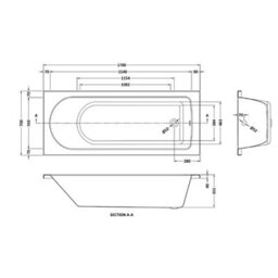 Royal Bathrooms Breeze 1700 X 700mm Acrylic Single Ended Round Edged White Straight Bath With Square Chrome Wall Profile Screen - thumbnail 7