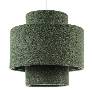 Happy Homewares Modern Tiered Pendant Shade In Luxurious Forest Green Boucle Fabric - image 1