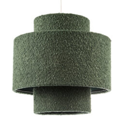 Happy Homewares Modern Tiered Pendant Shade In Luxurious Forest Green Boucle Fabric - thumbnail 1