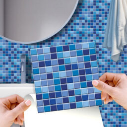 Walplus Classic Blue Mini Mosaic Peel And Stick Wall Tiles Stickers - 120Pcs Adhesive Stick On Tiles For Kitchen 15X15Cm (6In)